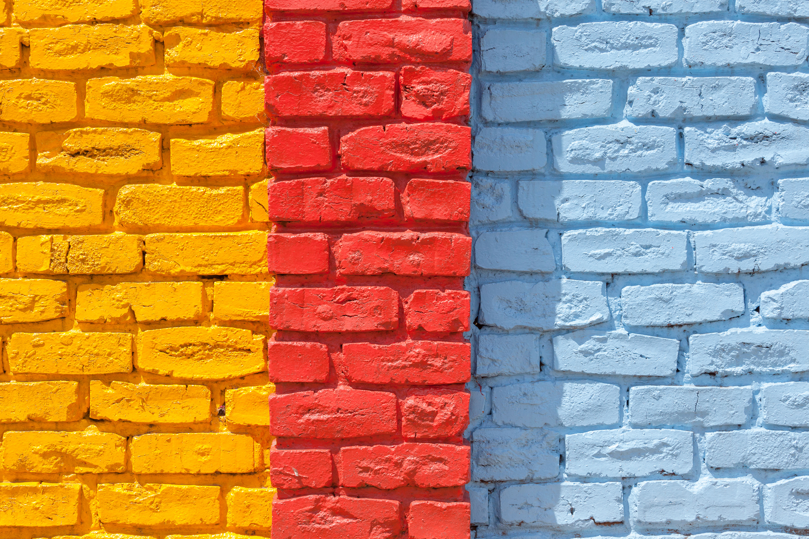 Brick Wall Yellow Red Blue